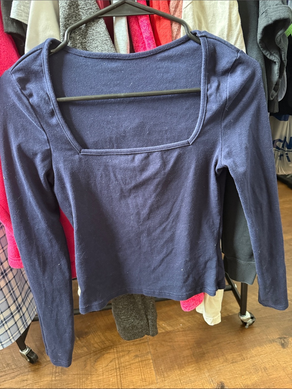 SHEIN Navy Square Neck Long Sleeve Top - Deep Navy